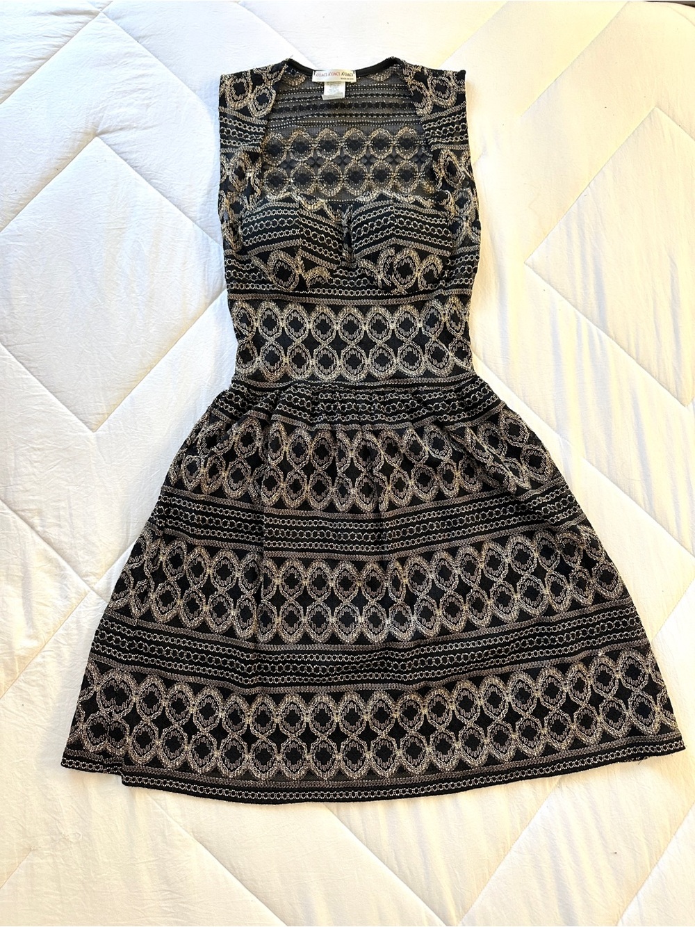 A'gaci Black and Gold Lace-Pattern Midi Dress